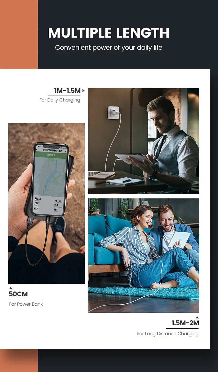 20730 Кабель UGREEN US155 USB-Lightning, цвет: белый, 2M